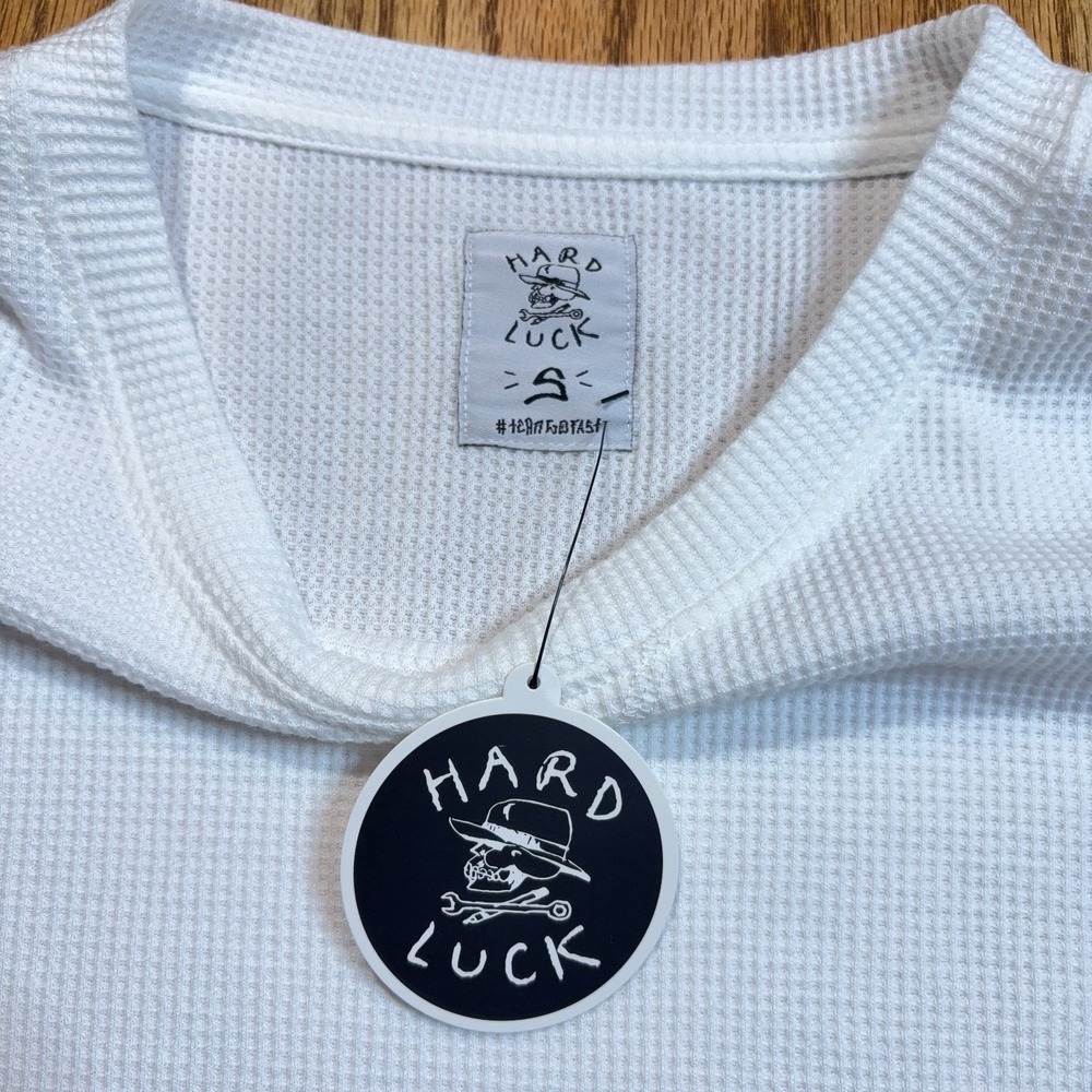 NWT Hard Luck T Shirt Men's Small Waffle Knit Short Sleeve Thermal White Skater - Picture 2 of 6
